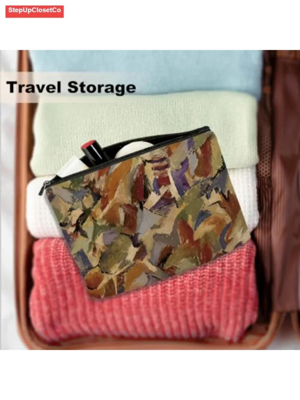Canvas Makeup Bag with Waterproof Lining, Large Capacity Cosmetic Pouch for